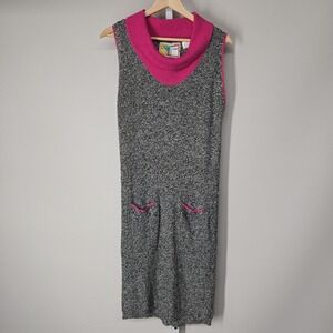 Vintage 80s Gitano Sleeveless Knit Dress Pink Gray Marled Cowl Neck Size L